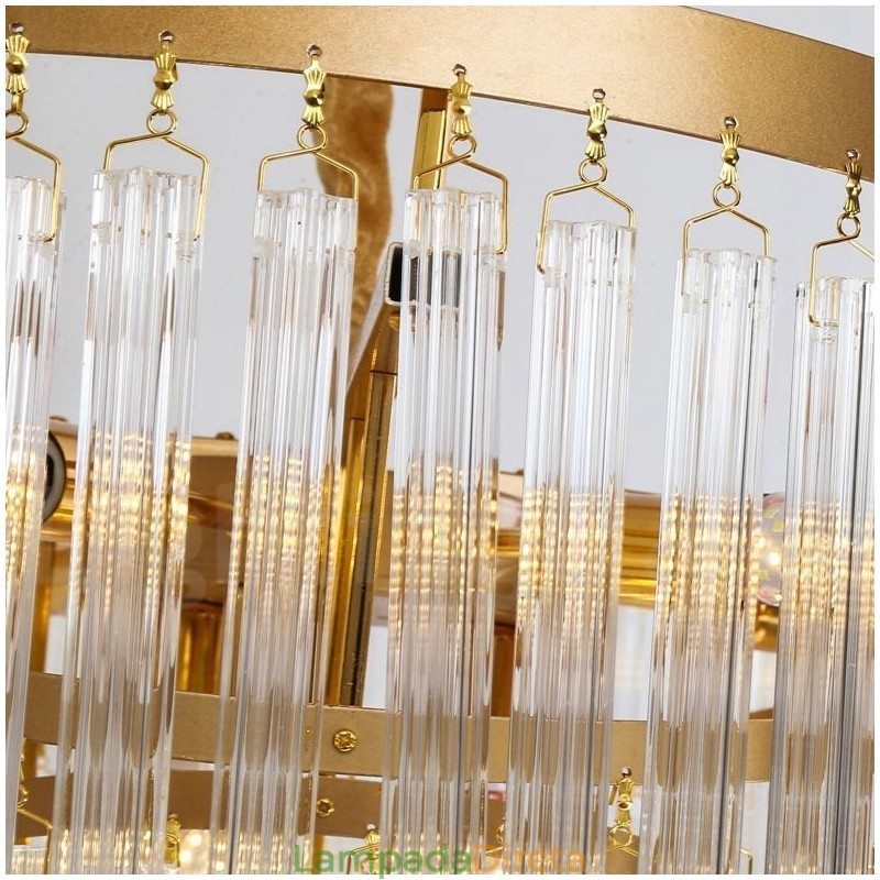 Lustre de pingente de cristal K9 redondo de luxo pós-moderno dourado para salão de exposições