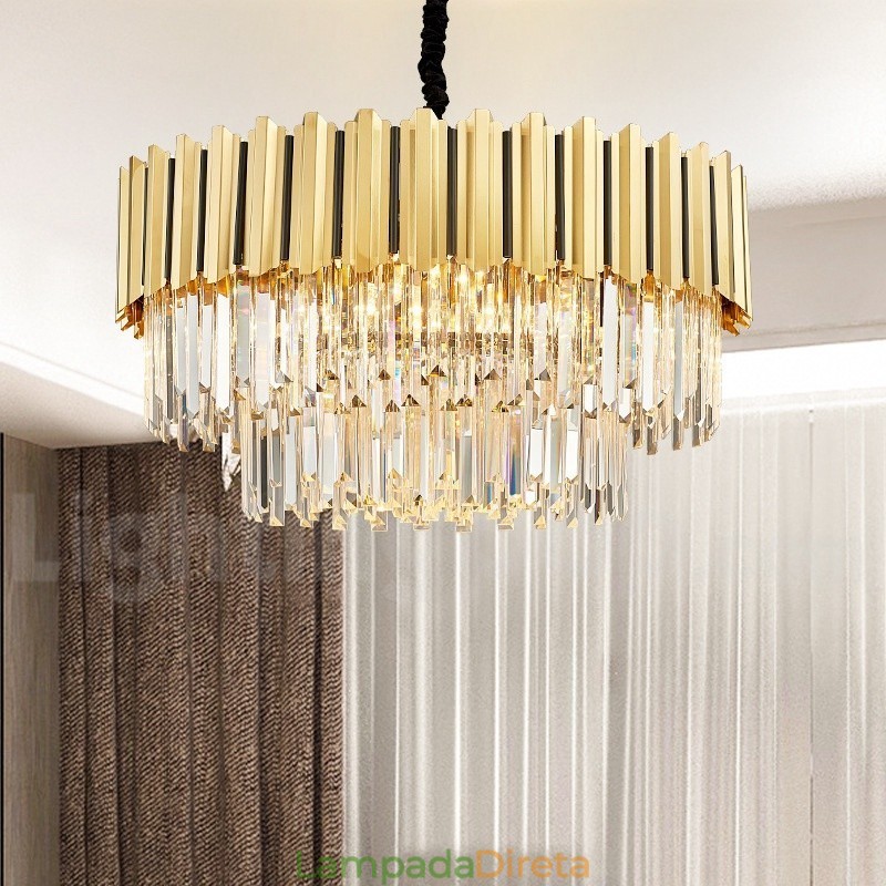 Este ano Luxo Pós-moderno Ouro Redondo K9 Cristal Pingente Lustre Exposição Hall