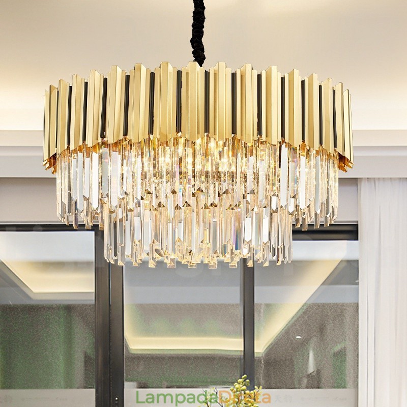 Este ano Luxo Pós-moderno Ouro Redondo K9 Cristal Pingente Lustre Exposição Hall