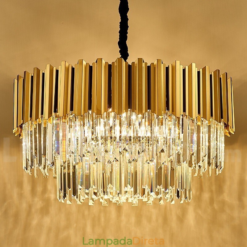 Este ano Luxo Pós-moderno Ouro Redondo K9 Cristal Pingente Lustre Exposição Hall