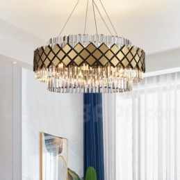 Lustre moderno de luxo dourado e preto redondo com pingente de cristal K9 para salão de exposições