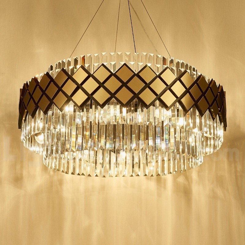 Lustre moderno de luxo dourado e preto redondo com pingente de cristal K9 para salão de exposições