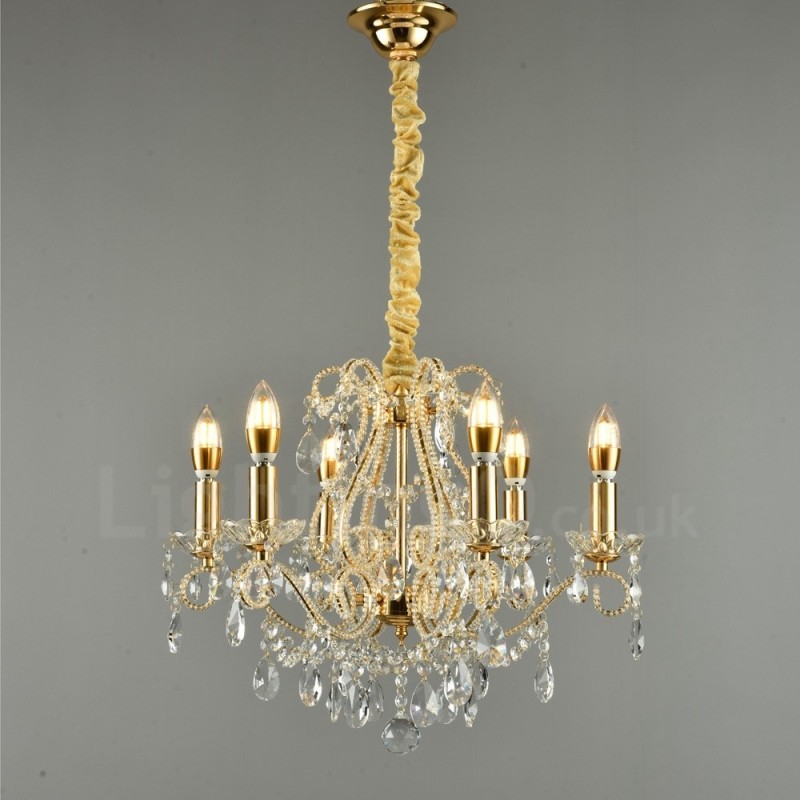 6 Luzes Ouro Prata Estilo Americano Cristal Pingente Lustre Loja de Luzes