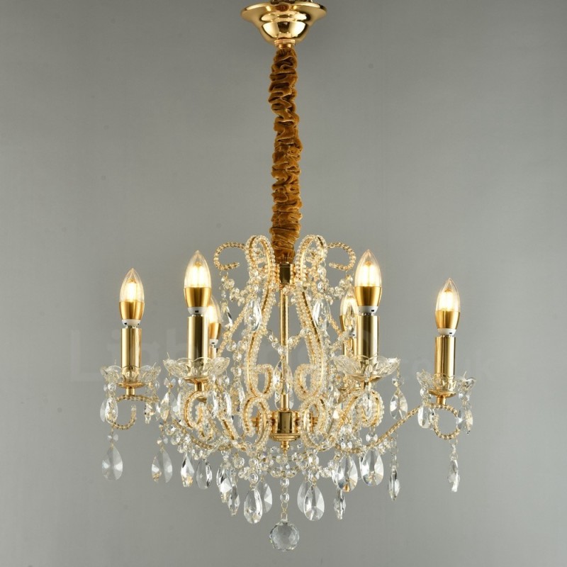 6 Luzes Ouro Prata Estilo Americano Cristal Pingente Lustre Loja de Luzes