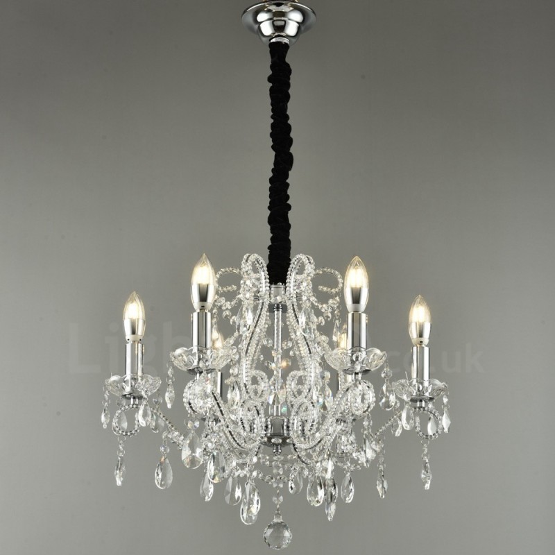 6 Luzes Ouro Prata Estilo Americano Cristal Pingente Lustre Loja de Luzes