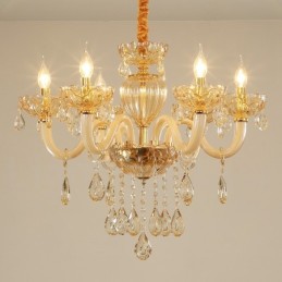 Lustre de cristal com vela de 6 luzes cor champanhe