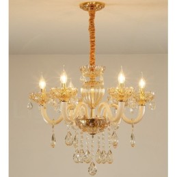 Lustre de cristal com vela de 6 luzes cor champanhe