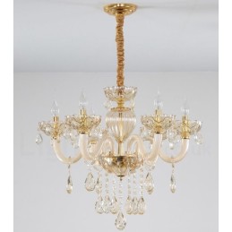 Lustre de cristal com vela de 6 luzes cor champanhe