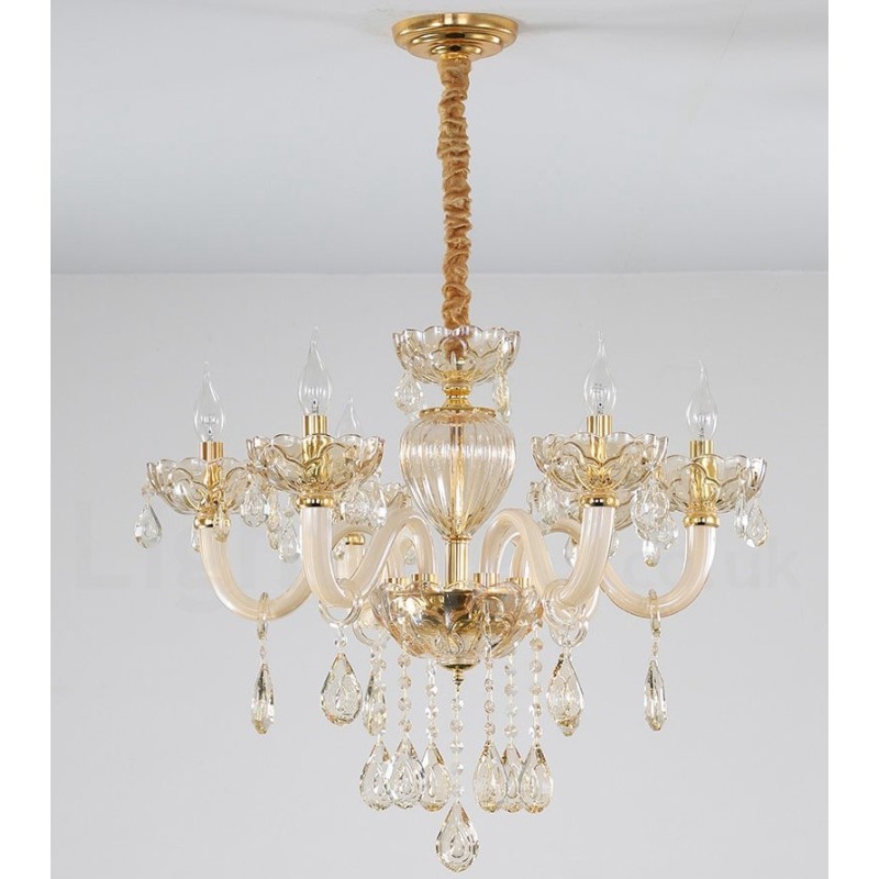 Lustre de cristal com vela de 6 luzes cor champanhe