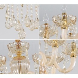 Lustre de cristal com vela de 6 luzes cor champanhe