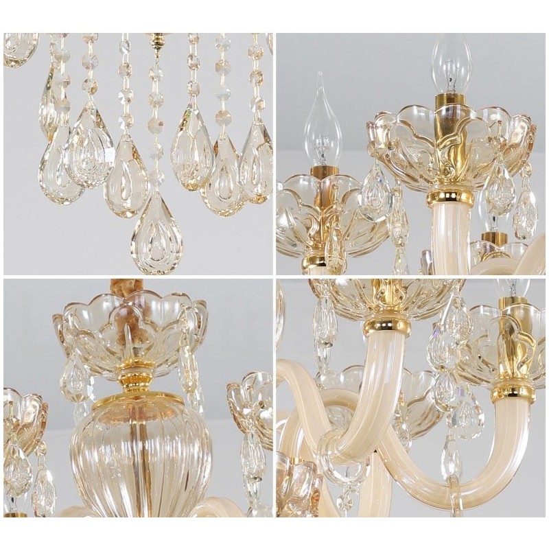 Lustre de cristal com vela de 6 luzes cor champanhe