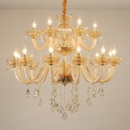 Lustre de cristal elegante com 18 (12+6) luzes cor champanhe