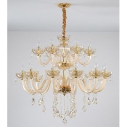 Lustre de cristal elegante com 18 (12+6) luzes cor champanhe
