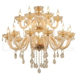 Lustre de cristal elegante com 18 (12+6) luzes cor champanhe