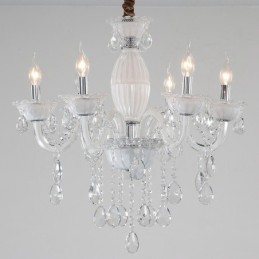 Lustre de vela branca de 6 luzes com cristal