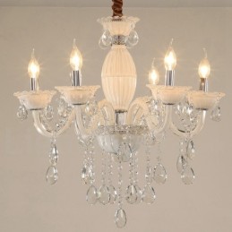 Lustre de vela branca de 6 luzes com cristal