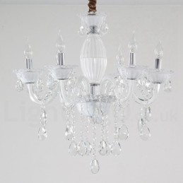 Lustre de vela branca de 6 luzes com cristal