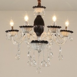 Lustre de vela preta de 6 luzes com cristal