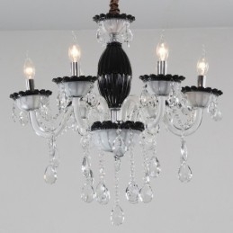 Lustre de vela preta de 6 luzes com cristal