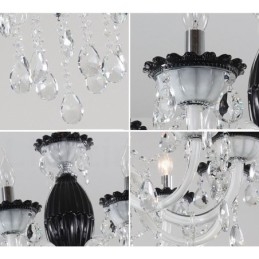 Lustre de vela preta de 6 luzes com cristal