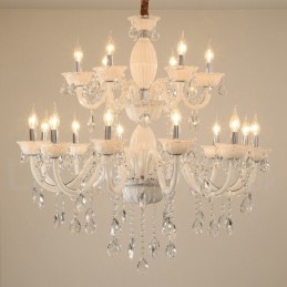 Lustre de vela elegante branco de 18 (12+6) luzes com cristal