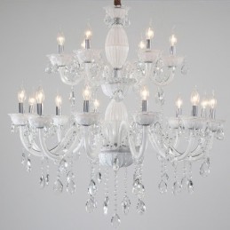 Lustre de vela elegante branco de 18 (12+6) luzes com cristal