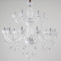 Lustre de vela elegante branco de 18 (12+6) luzes com cristal