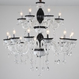Lustre de vela elegante preto de 18 (12+6) luzes com cristal