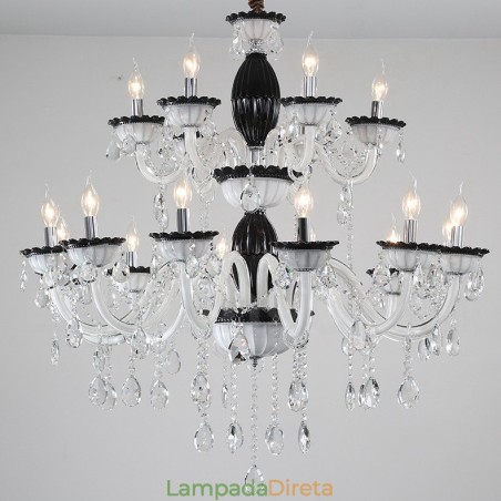 Lustre de vela elegante preto de 18 (12+6) luzes com cristal Lustre de vela elegante preto de 18 (12+6) luzes com cristal