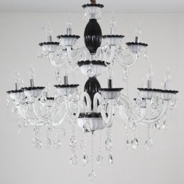 Lustre de vela elegante preto de 18 (12+6) luzes com cristal