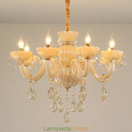 Lustre de cristal champanhe luxuoso com 8 luzes Lustre de cristal champanhe luxuoso com 8 luzes