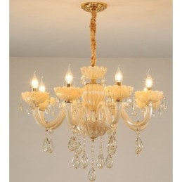 Lustre de cristal champanhe luxuoso com 8 luzes