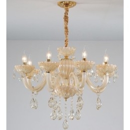 Lustre de cristal champanhe luxuoso com 8 luzes