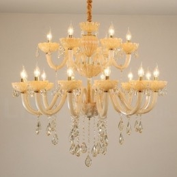 Lustre de cristal luxuoso com 18 (12+6) luzes e velas de champanhe