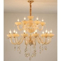 Lustre de cristal luxuoso com 18 (12+6) luzes e velas de champanhe