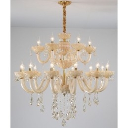Lustre de cristal luxuoso com 18 (12+6) luzes e velas de champanhe