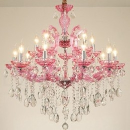 Lustre de cristal luxuoso com 18 (12+6) luzes multicores e cristal transparente