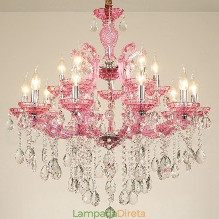 Lustre de cristal luxuoso com 18 (12+6) luzes multicores e cristal transparente Lustre de cristal luxuoso com 18 (12+6) luzes multicores e cristal transparente