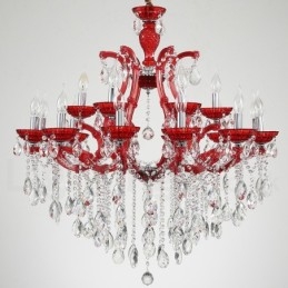 Lustre de cristal luxuoso com 18 (12+6) luzes multicores e cristal transparente