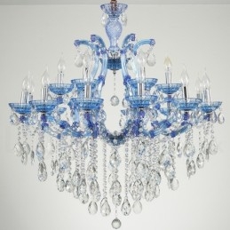 Lustre de cristal luxuoso com 18 (12+6) luzes multicores e cristal transparente