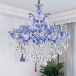 Lustre de cristal luxuoso com 18 (12+6) luzes multicores e cristal transparente
