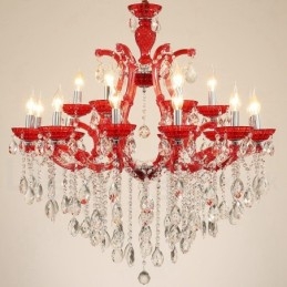 Lustre de cristal luxuoso com 18 (12+6) luzes multicores e cristal transparente