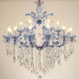 Lustre de cristal luxuoso com 18 (12+6) luzes multicores e cristal transparente