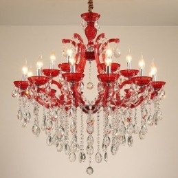 Lustre de cristal luxuoso com 18 (12+6) luzes multicores e cristal transparente
