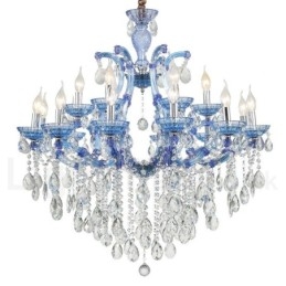 Lustre de cristal luxuoso com 18 (12+6) luzes multicores e cristal transparente