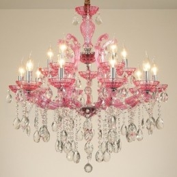 Lustre de cristal luxuoso com 18 (12+6) luzes multicores e cristal transparente