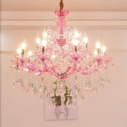 Lustre de cristal luxuoso com 18 (12+6) luzes multicores e cristal transparente