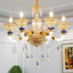 Lustre moderno contemporâneo de 6 luzes com vela de champanhe e cristal