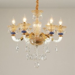 Lustre moderno contemporâneo de 6 luzes com vela de champanhe e cristal
