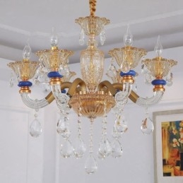 Lustre moderno contemporâneo de 6 luzes com vela de champanhe e cristal